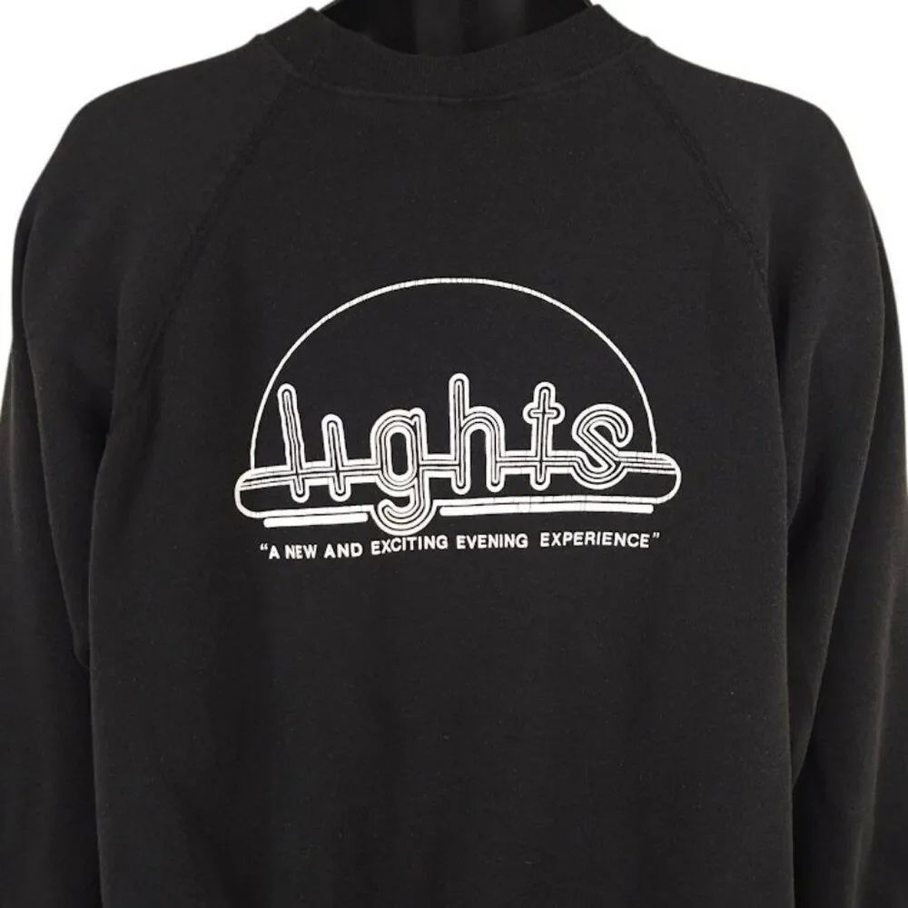 Vintage Guam Lights Sweatshirt Mens Size Large Black 80s Nightlife USA